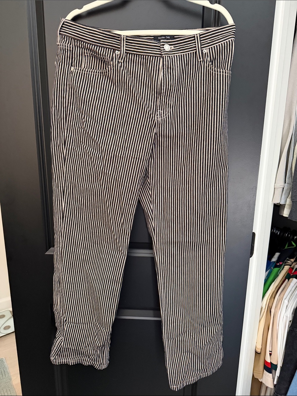 Massimo Dutti Black and White Vertical Stripe jeans